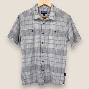 Patagonia Back Step Lightweight Button Shirt Men Small Gray Plaid Hemp Cotton